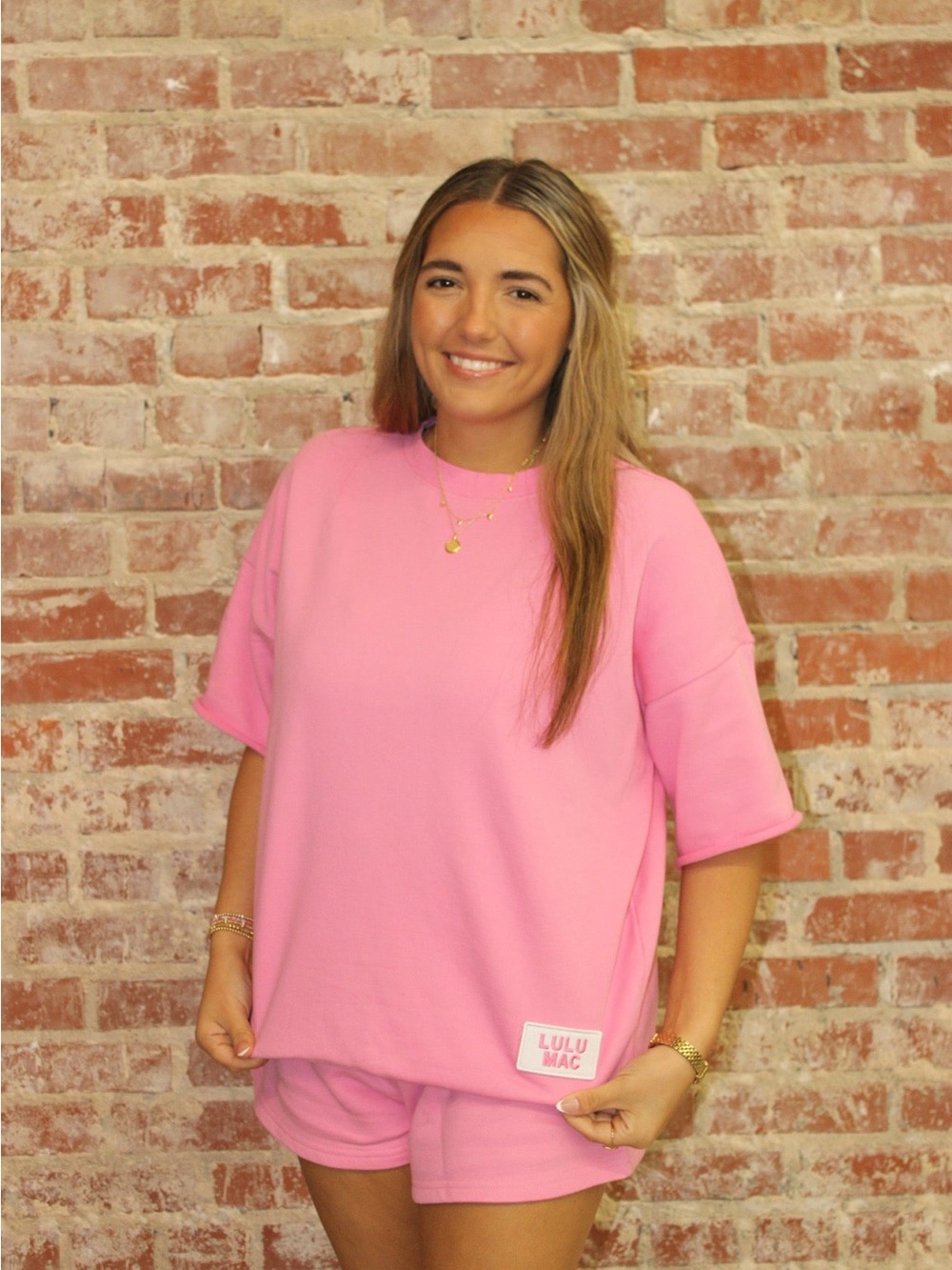 LULU MAC SHORT SLEEVE TERRY CLOTH TOP-BUBBLEGUM